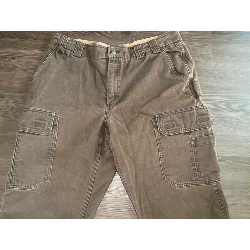 Duluth‎ Trading 40x28 Brown Carpenter Cargo Pants Hook & Loop Back Pockets - Picture 3 of 6